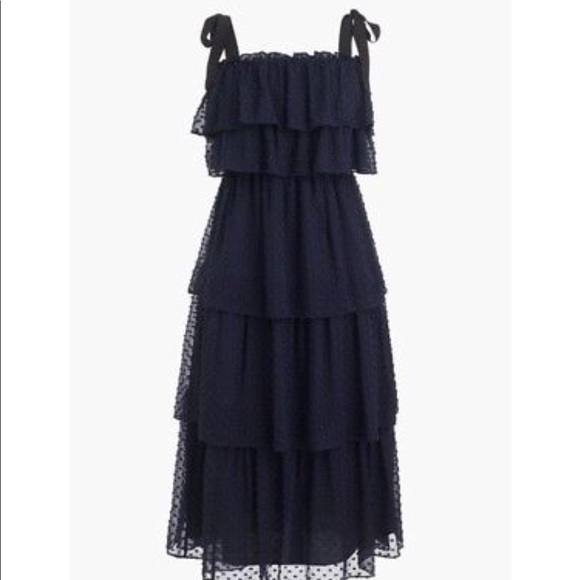 J crew navy tiered shoulder tie dress - Picture 2 of 6